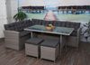 Poly-Rattan-Garnitur HWC-A29, Gartengarnitur Sitzgruppe Lounge-Esstisch-Set Sofa ~ grau, Kissen grau + 2x Hocker Bild 2
