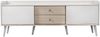 Stilvoller TV-Schrank mit zwei Schubladen und gestreiften Schiebetüren in Weiß và Holzoptik, H58/L160/T40 cm, 160x40x58cm, Weiß+Holz Bild 5