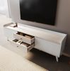Stilvoller TV-Schrank mit zwei Schubladen und gestreiften Schiebetüren in Weiß và Holzoptik, H58/L160/T40 cm, 160x40x58cm, Weiß+Holz Bild 3