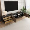 Merax 180cm TV-Schrank Fernsehschrank, Lowboard mit Türpaneelen mit Wasserwellenmuster und 3 Schubladen, Holz und Schwarz Bild 3