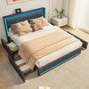 Furnishings Home Polsterbett LED Doppelbett Stauraumbett mit Kopfteil und 4 Schubladen (Leinenmaterial Polsterbett mit RGB Beleuchtung), mit Lattenrost und Ladefunktion, mit Komforthöhe, Leises Design Bett Bild 3