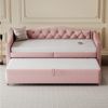 BlingBin Schlafsofa Polsterbett, Ausziehbares Schlafsofa, Einzelbett, Jugendbett, 90x200cm, 1er Set 1 Teile, Multifunktionsbett - Gästebett, Leinenstoff, Rosa Bild 3