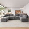 Merax Modulares U-/L‑förmiges Ecksofa, 6‑Sitzer, mit Stauraum‑Ottomane, mobiler Mittelkonsole mit 2 Getränkehaltern, USB/Type‑C‑Anschluss, versteckten Fächern und Armlehnen‑Taschen, Cordstoff, grau Bild 2