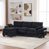 3-Sitzer Sofa aus Cord mit Hocker & USB-C-Anschluss, 260 x 132 x 84 cm, Schwarz Bild 2