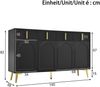 Sideboard 140x38x82 cm, 4 Türen & 4 Schubladen, Schwarz (MDF/Melamin) mit goldfarbenen Griffen und Beinen Bild 4
