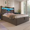 Polsterbett 90x200 mit LED-Stimmungslicht, USB & Typ-C Ladeanschlüssen, Stauraum, Kopfteilregal, Stofftaschen, inkl. Matratze Bild 4