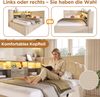 Merax Einzelbett 90x190 cm Polsterbett mit LED-Beleuchtung, hydraulischem Stauraum, L-förmigem Kopfteil mit Stauraum, beidseitig montierbar, Leinen, Beige Bild 3