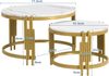 Merax Moduliertes Couchtisch-Set, Marmoroptik, goldener Metallrahmen, runde Tische in zwei Größen , Weiß+Gold Bild 4