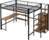 Hochbett 140 × 200 cm aus Metall und MDF mit Schreibtisch, Regalen und Kleiderschrank, schwarz Bild 5