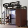 Hochbett, Metall-Holz mit Kleiderschrank, LED & Stauraumleiter, 90x200 cm, Schwarz, ohne Matratze Bild 2