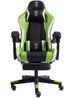 Gaming Chair im Racing-Design mit flexiblen gepolsterten Armlehnen - ergonomischer PC Gaming Stuhl in Lederoptik - Gaming Schreibtischstuhl mit ausziehbarer Fußstütze und extra Stützkissen Schwarz/Grün-Weiß Bild 3