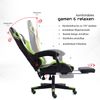 Gaming Chair im Racing-Design mit flexiblen gepolsterten Armlehnen - ergonomischer PC Gaming Stuhl in Lederoptik - Gaming Schreibtischstuhl mit ausziehbarer Fußstütze und extra Stützkissen Schwarz/Grün-Weiß Bild 4