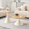 Flieks 2er Couchtisch Set im Sanduhr-Design, runde Satztische Ø70/Ø50 cm mit Eichenoptik und cremeweißem Metallfuß Bild 2