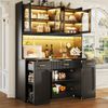 Merax Hochküchenschrank 120cm mit RGB-LED, App-Steuerung, 3 Glasvitrinen, Schubkästen & beidseitigen Roll-Ablagen, Schwarz Bild 3