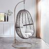 Luxus Hängesessel Fun XL Polyrattan Korb Braun Gestell Braun Kissen Weiß Bild 5