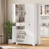 Merax Hochschrank mit verstellbaren Regalböden und Schubladen, Bücherregal mit ausziehbaren Regalböden und Kühlschranktüren, Ideal für Esszimmer, Wohnzimmer und Küche (Weiß) Bild 2
