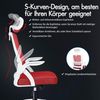 Ergonomischer Büro-Drehstuhl mit Lordosenstütze und Kopfstütze, Rot Bild 4
