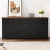 Sideboard 160x35x76 cm in Schwarz mit Holzmaserung, 3 Schubladen, 4 Türen und verstellbaren Einlegeböden Bild 5