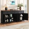 Sideboard 160x35x76 cm in Schwarz mit Holzmaserung, 3 Schubladen, 4 Türen und verstellbaren Einlegeböden Bild 2