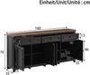 Sideboard 160x35x76 cm in Schwarz mit Holzmaserung, 3 Schubladen, 4 Türen und verstellbaren Einlegeböden Bild 4