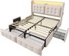 Polsterbett 140×200 cm mit LED, USB/Typ-C & 4 Schubladen, gepolstertes Kopfteil,Beige Bild 5