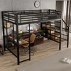 Hochbett mit Eckschreibtisch, Lattenrost, Regal, Treppe, Rausfallschutz und Steckdosenleiste, 120x200cm, Kinderbett, Metallbett Bild 3