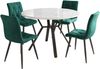Merax Essgruppen, Esstisch- und Stuhlset (5-teilig), modernes, schlichtes rundes Esstisch- und Stuhlset aus Marmor, Tischbeine aus schwarzem Metall + 4 ergonomische Stühle aus grünem Wildleder Bild 3