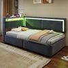Merax Polsterbett Einzelbett Schlafsofa 90x200 cm Mit LED-Beleuchtung und USB-Ladeanschlüssen. Kopfteil Lässt Sich Zum Verstauen öffnen. Hydraulisches Stauraumsystem unter Dem Bett, Samt Dunkelgrau Bild 3