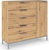 Rauch Möbel Flipp, Kombikommode, Kommode mit Stauraum für Wohnzimmer, Schlafzimmer, Flur, 2 Fachböden, mit Metallkufe chrom, Eiche Artisan, 1-türig, 5 Schubkästen, Griffe chrom, 120 x 111 x 42 cm Bild 2