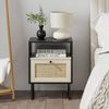 HEYZOEY Boho Nachttisch Rattan Beistelltisch Holz Schublade Eiche Regal Bild 4