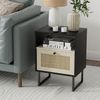 HEYZOEY Boho Nachttisch Rattan Beistelltisch Holz Schublade Eiche Regal Bild 3
