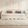 Polsterbett, Daybett, Tagesbett, Sofabett, Schlafsofa, Tagbett 90x200 cm, ausziehbar auf 180 cm, mit LED und USB-Anschluss, Beige Samt Bild 2