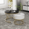 Couchtisch 2er Set 70×70+50×50 cm, Beistelltisch mit Schublade, Sofatisch in Marmoroptik Schwarz Bild 2