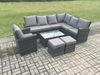 Fimous Gartenmöbel-Set aus Rattan Hoher Rücken Rattan Ecksofa Set mit Sessel Rechteckiger Couchtisch 2 kleine Fußhockern Bild 2