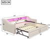 Polsterbett Ausziehbett 90/180x200 cm mit Lattenrost, USB, LED und Ablagefächern, Beige, ohne Matratze Bild 5