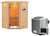 Karibu Ecksauna Antonia mit Dachkranz + 9kW BIO-Kombiofen mit ext. Steuerung Easy Bild 2