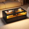 Couchtisch 100x50x35 cm schwarz gehärtetes Glas LED-Beleuchtung 2 offene Fächer 2 Schubladen Bild 2