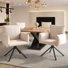 2er-Set drehbare Esszimmerstühle aus Samt in Beige, 88x60x60 cm, mit Armlehnen und Metallbeinen Bild 2