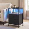 SONGMICS Nachttisch mit LED-Beleuchtung und Ladestation, 2er Set, Nachttisch mit 2 Schubladen und offenem Fach, schwarz Bild 3