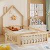 Kinderbett 90×200 cm mit Rundum-Rausfallschutz und Schornstein-Design, Natur, ohne Matratze Bild 3