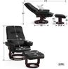 M MCombo Relaxsessel mit Liegefunktion, Lesesessel, 360° Drehbarer Fernsehsessel mit Hocker, mit Kissen & Seitentasche, 9035 (Schwarz) Bild 3