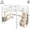 Merax Hochbett, Kinderbett 140 x 200 cm, Metallbett, mit Ablagefläche, Schublade, Lochwand, Tisch, Steckdose, LED-Licht, ohne Matratze, Weiß Bild 4