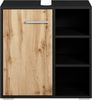Badplaats Waschbeckenunterschrank Neptunus 60 x 30 cm Schwarz Matt mit Eiche - Stehender Badezimmerschrank mit 1 Tür und offenen Fächern Bild 3