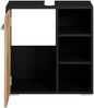 Badplaats Waschbeckenunterschrank Neptunus 60 x 30 cm Schwarz Matt mit Eiche - Stehender Badezimmerschrank mit 1 Tür und offenen Fächern Bild 2