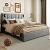 PXloue Stauraumbett Polsterbett Doppelbett, mit bettkasten und Lattenrost,Samtstoff,Leselicht,160x200 cm Bild 5