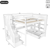 Hochbett 140×200 cm mit Rausfallschutz, Stauraumtreppe, Schreibtisch & LED, Weiß, ohne Matratze Bild 5