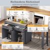 Kücheninsel, Auf Rollen mit ausziehbarem Essbereich, Arbeitsplatte und Schubladen, Mobile Kücheninsel freistehend, Ideal für Küche und Esszimmer, MDF + Metall, Grau + Natur Bild 5