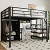 Hochbett mit Regal, Treppe, Rausfallschutz, Kleiderschrank und Schreibtisch, 140x200 cm, Metallbett, Kiefer Bild 3
