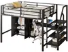 Hochbett mit Regal, Treppe, Rausfallschutz, Kleiderschrank und Schreibtisch, 140x200 cm, Metallbett, Kiefer Bild 5