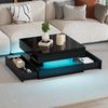Couchtisch mit LED-Beleuchtung und verstecktem Stauraum, quadratischer Hochglanz-Sofatisch Schwarz mit App, 2 Schubladen Bild 2
